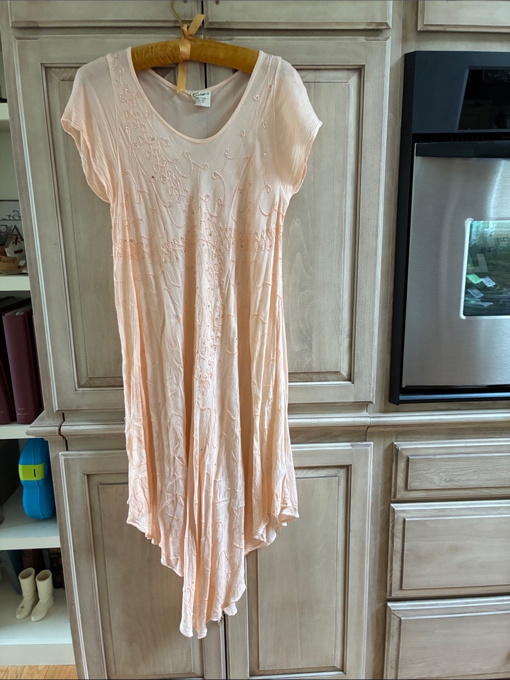 Exist Peach Embroidered Women’s Dress O/S handkerchief hem